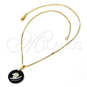 Collares con Dije 04.09.0026.18 Oro Laminado, con Negro Opal, Pulido, Tono Dorado (0.35 Gauge, 01 MM Thickness, 18 Inches Length)