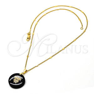 Collares con Dije 04.09.0028.18 Oro Laminado, con Negro Opal, Pulido, Tono Dorado (0.35 Gauge, 01 MM Thickness, 18 Inches Length)