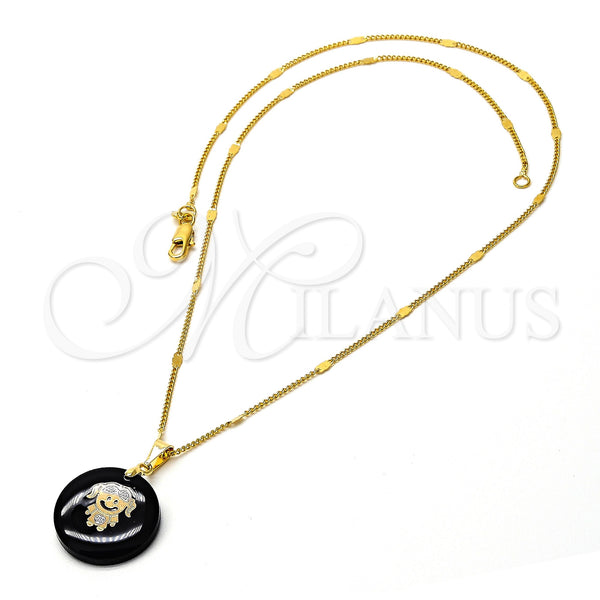 Collares con Dije 04.09.0028.18 Oro Laminado, con Negro Opal, Pulido, Tono Dorado (0.35 Gauge, 01 MM Thickness, 18 Inches Length)