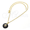 Collares con Dije 04.09.0028.18 Oro Laminado, con Negro Opal, Pulido, Tono Dorado (0.35 Gauge, 01 MM Thickness, 18 Inches Length)
