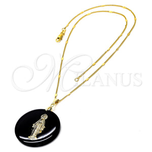 Collares con Dije 04.09.0035.18 Oro Laminado, con Negro Opal, Pulido, Tono Dorado (0.35 Gauge, 01 MM Thickness, 18 Inches Length)