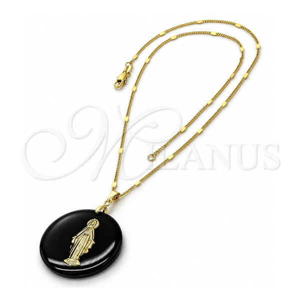 Collares con Dije 04.09.0035.18 Oro Laminado, con Opal Negro, Pulido, Tono Dorado (Calibre 0.35, Grosor 01 MM, 18 Pulgadas de Largo)