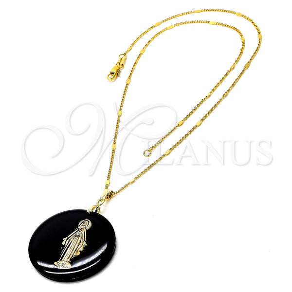 Collares con Dije 04.09.0035.18 Oro Laminado, con Negro Opal, Pulido, Tono Dorado (0.35 Gauge, 01 MM Thickness, 18 Inches Length)