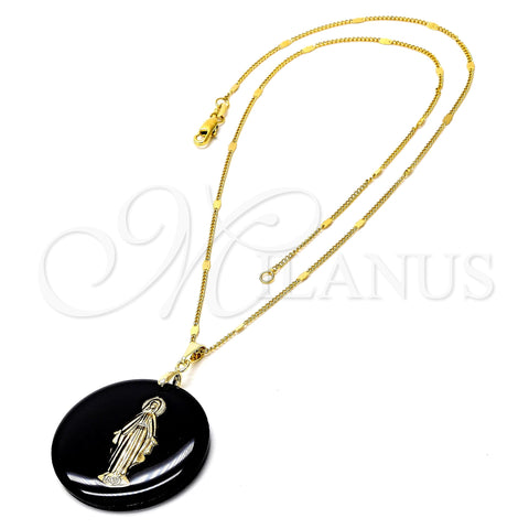 Collares con Dije 04.09.0035.18 Oro Laminado, con Negro Opal, Pulido, Tono Dorado (0.35 Gauge, 01 MM Thickness, 18 Inches Length)