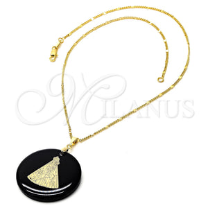 Collares con Dije 04.09.0037.18 Oro Laminado, Diseño de Caridad del Cobre, con Negro Opal, Pulido, Tono Dorado (0.35 Gauge, 01 MM Thickness, 18 Inches Length)