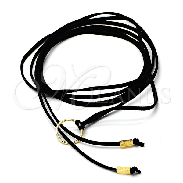 Gargantilla Elegante 04.09.0023 Oro Laminado, Cuero Negro, Tono Dorado (40 Inches Length)