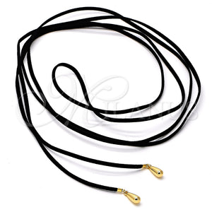 Gargantilla Elegante 04.09.0024 Oro Laminado, Cuero Negro, Tono Dorado (80 Inches Length)