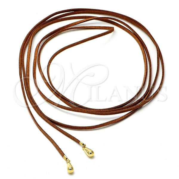 Gargantilla Elegante 04.09.0024.1 Oro Laminado, Cuero Marron, Tono Dorado (80 Inches Length)