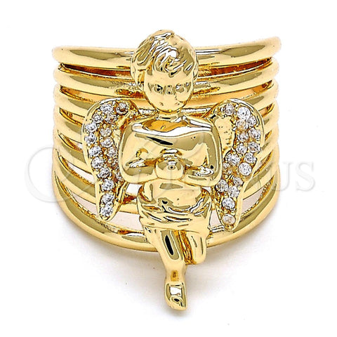 Anillo Multi Piedra 01.60.0001.09 Oro Laminado, Diseño de Angel, con Blanca Zirconia Cubica, Pulido, Tono Dorado (Size 9)