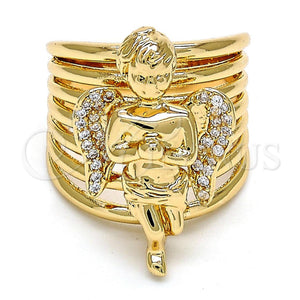 Anillo Multi Piedra 01.60.0001.10 Oro Laminado, Diseño de Angel, con Blanca Zirconia Cubica, Pulido, Tono Dorado (Size 10)