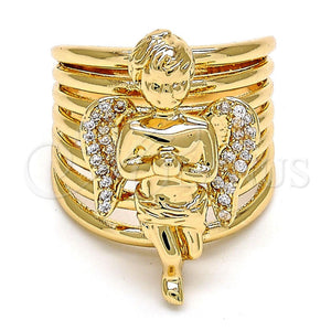Anillo Multi Piedra 01.60.0001.12 Oro Laminado, Diseño de Angel, con Blanca Zirconia Cubica, Pulido, Tono Dorado (Size 12)