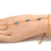 Pulsera Elegante 03.60.0144.08 Oro Laminado, Diseño de Ojo Griego y Rolo, Esmaltado Azul, Tono Dorado (02 MM Thickness, 8 Inches Length)