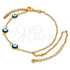 Pulsera Elegante 03.60.0144.08 Oro Laminado, Diseño de Ojo Griego y Rolo, Esmaltado Azul, Tono Dorado (02 MM Thickness, 8 Inches Length)