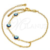 Pulsera Elegante 03.60.0144.08 Oro Laminado, Diseño de Ojo Griego y Rolo, Esmaltado Azul, Tono Dorado (02 MM Thickness, 8 Inches Length)