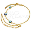 Pulsera Elegante 03.60.0144.08 Oro Laminado, Diseño de Ojo Griego y Rolo, Esmaltado Azul, Tono Dorado (02 MM Thickness, 8 Inches Length)