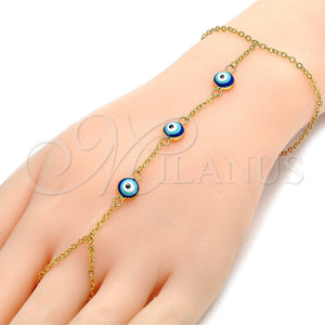 Pulsera Elegante 03.60.0144.08 Oro Laminado, Diseño de Ojo Griego y Rolo, Esmaltado Azul, Tono Dorado (02 MM Thickness, 8 Inches Length)