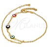 Pulsera Elegante 03.60.0144.1.08 Oro Laminado, Diseño de Ojo Griego y Rolo, Esmaltado Multicolor, Tono Dorado (02 MM Thickness, 8 Inches Length)