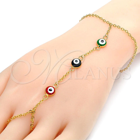 Pulsera Elegante 03.60.0144.1.08 Oro Laminado, Diseño de Ojo Griego y Rolo, Esmaltado Multicolor, Tono Dorado (02 MM Thickness, 8 Inches Length)