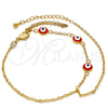 Pulsera Elegante 03.60.0144.2.08 Oro Laminado, Diseño de Ojo Griego y Rolo, Esmaltado Rojo, Tono Dorado (02 MM Thickness, 8 Inches Length)