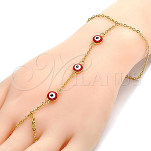 Pulsera Elegante 03.60.0144.2.08 Oro Laminado, Diseño de Ojo Griego y Rolo, Esmaltado Rojo, Tono Dorado (02 MM Thickness, 8 Inches Length)