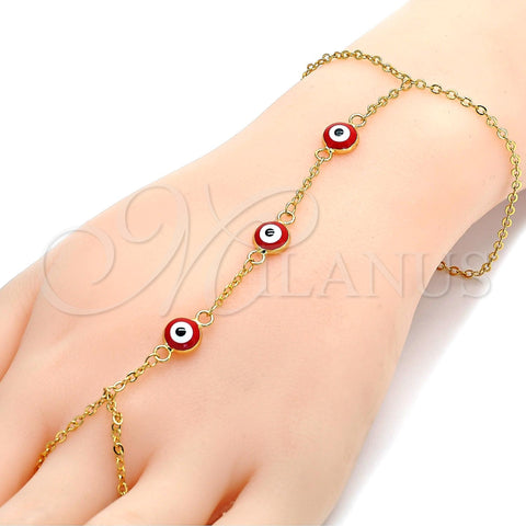Pulsera Elegante 03.60.0144.2.08 Oro Laminado, Diseño de Ojo Griego y Rolo, Esmaltado Rojo, Tono Dorado (02 MM Thickness, 8 Inches Length)