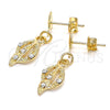 Arete Colgante 02.63.2489 Oro Laminado, Diseño de Corazón, con Blanca Cristal, Pulido, Tono Dorado