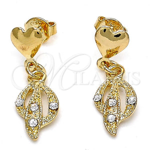 Arete Colgante 02.63.2489 Oro Laminado, Diseño de Corazón, con Blanca Cristal, Pulido, Tono Dorado