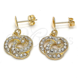 Arete Colgante 02.63.2490 Oro Laminado, Diseño de Corazón y Nudo, con Blanca Cristal, Pulido, Tono Dorado