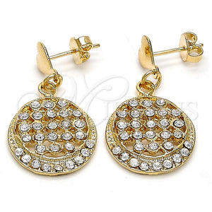 Arete Colgante 02.63.2492 Oro Laminado, Diseño de Corazón, con Blanca Cristal, Pulido, Tono Dorado