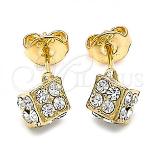 Arete Dormilona 02.63.2496 *PROMO* Oro Laminado, con Blanca Cristal, Pulido, Tono Dorado