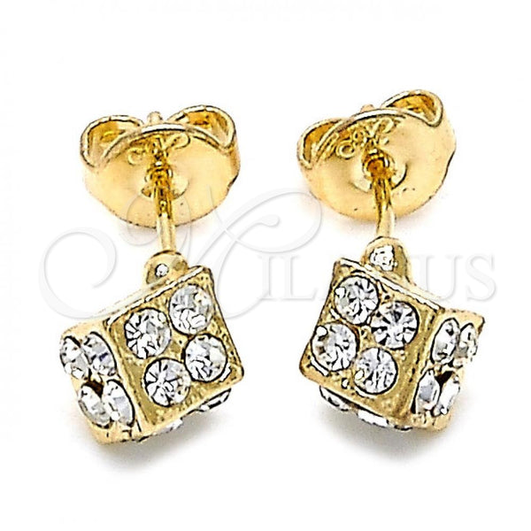 Arete Dormilona 02.63.2496 *PROMO* Oro Laminado, con Blanca Cristal, Pulido, Tono Dorado