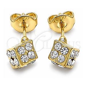 Arete Dormilona 02.63.2496 *PROMO* Oro Laminado, con Blanca Cristal, Pulido, Tono Dorado