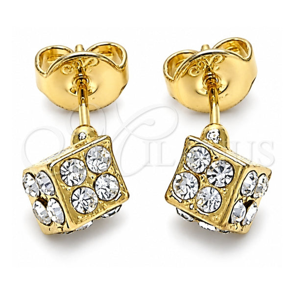Arete Dormilona 02.63.2496 *PROMO* Oro Laminado, con Blanca Cristal, Pulido, Tono Dorado
