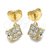 Arete Dormilona 02.63.2496 *PROMO* Oro Laminado, con Blanca Cristal, Pulido, Tono Dorado