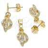 Juego de Arete y Dije de Adulto 10.63.0581 Oro Laminado, con Blanca Cristal, Pulido, Tono Dorado
