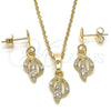 Juego de Arete y Dije de Adulto 10.63.0581 Oro Laminado, con Blanca Cristal, Pulido, Tono Dorado