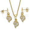Juego de Arete y Dije de Adulto 10.63.0581 Oro Laminado, con Blanca Cristal, Pulido, Tono Dorado