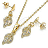 Juego de Arete y Dije de Adulto 10.63.0581 Oro Laminado, con Blanca Cristal, Pulido, Tono Dorado