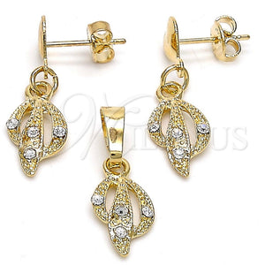 Juego de Arete y Dije de Adulto 10.63.0581 Oro Laminado, con Blanca Cristal, Pulido, Tono Dorado