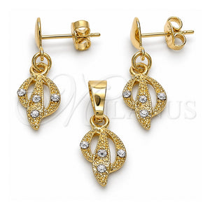 Juego de Arete y Dije de Adulto 10.63.0581 Oro Laminado, con Blanca Cristal, Pulido, Tono Dorado