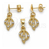 Juego de Arete y Dije de Adulto 10.63.0581 Oro Laminado, con Blanca Cristal, Pulido, Tono Dorado
