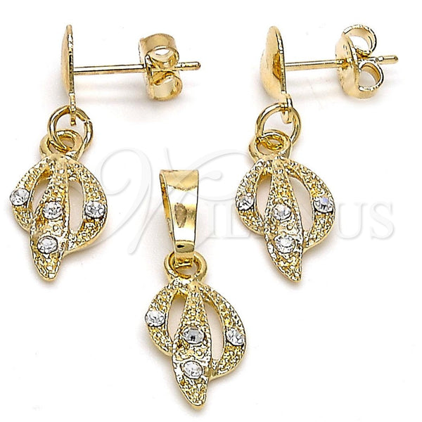 Juego de Arete y Dije de Adulto 10.63.0581 Oro Laminado, con Blanca Cristal, Pulido, Tono Dorado