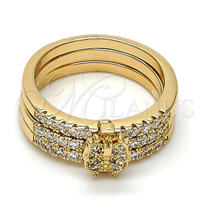 Anillo Multi Piedra 01.100.0005.07 Oro Laminado, Diseño de Mariposa y Triple, con Blanca Micro Pave and Blanca Zirconia Cubica, Pulido, Tono Dorado (Size 7)