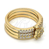 Anillo Multi Piedra 01.100.0005.08 Oro Laminado, Diseño de Mariposa y Triple, con Blanca Micro Pave and Blanca Zirconia Cubica, Pulido, Tono Dorado (Size 8)