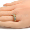 Anillo Multi Piedra 01.100.0005.09 Oro Laminado, Diseño de Mariposa y Triple, con Blanca Micro Pave and Blanca Zirconia Cubica, Pulido, Tono Dorado (Size 9)