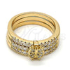 Anillo Multi Piedra 01.100.0005.09 Oro Laminado, Diseño de Mariposa y Triple, con Blanca Micro Pave and Blanca Zirconia Cubica, Pulido, Tono Dorado (Size 9)