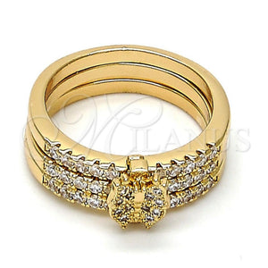 Anillo Multi Piedra 01.100.0005.09 Oro Laminado, Diseño de Mariposa y Triple, con Blanca Micro Pave and Blanca Zirconia Cubica, Pulido, Tono Dorado (Size 9)
