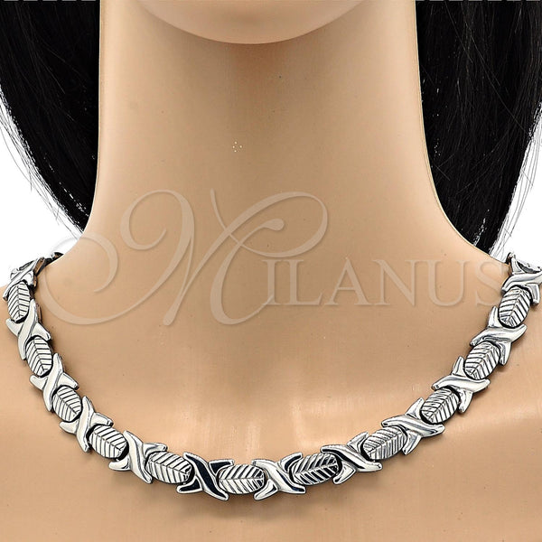 Collar y Pulsera 06.231.0003 Acero Inoxidable, Diseño de Besos y Abrazos y Oja, Pulido, Tono Plateado