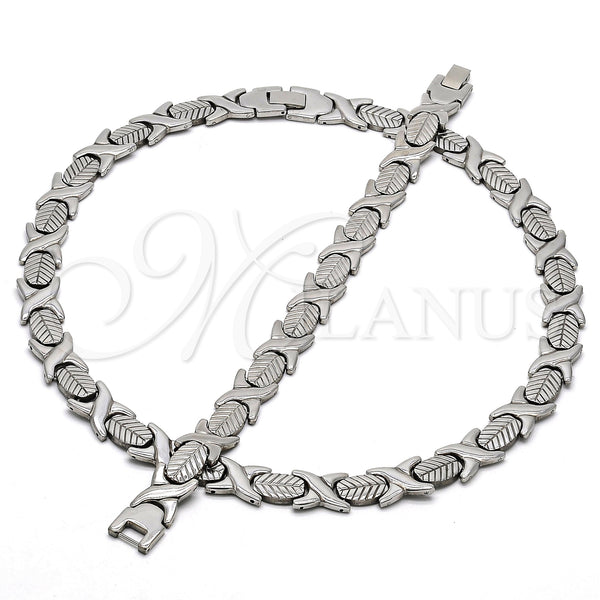 Collar y Pulsera 06.231.0003 Acero Inoxidable, Diseño de Besos y Abrazos y Oja, Pulido, Tono Plateado