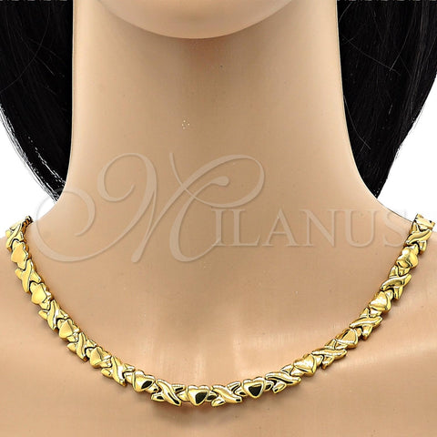 Collar y Pulsera 06.231.0004.2 Acero Inoxidable, Diseño de Besos y Abrazos y Corazón, Pulido, Tono Dorado